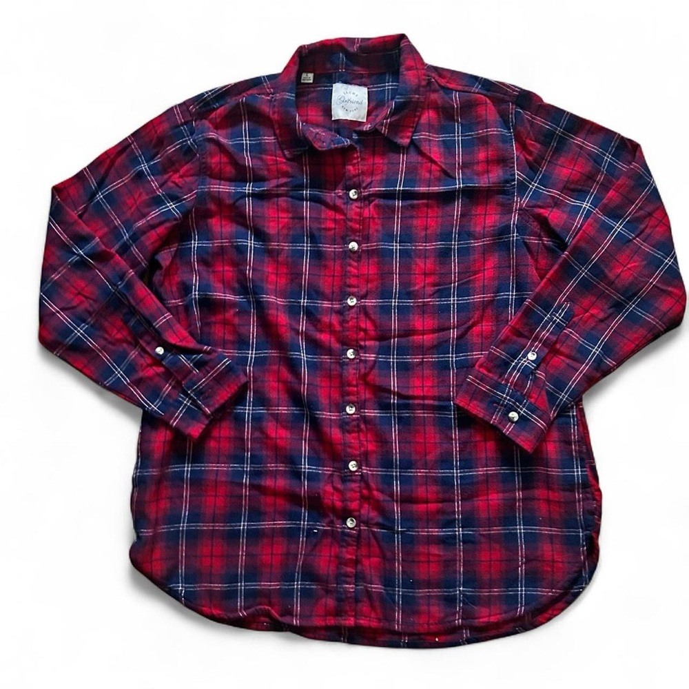 Jach’s Girlfriend Red and blue plaid button-up warm and soft flannel shirt